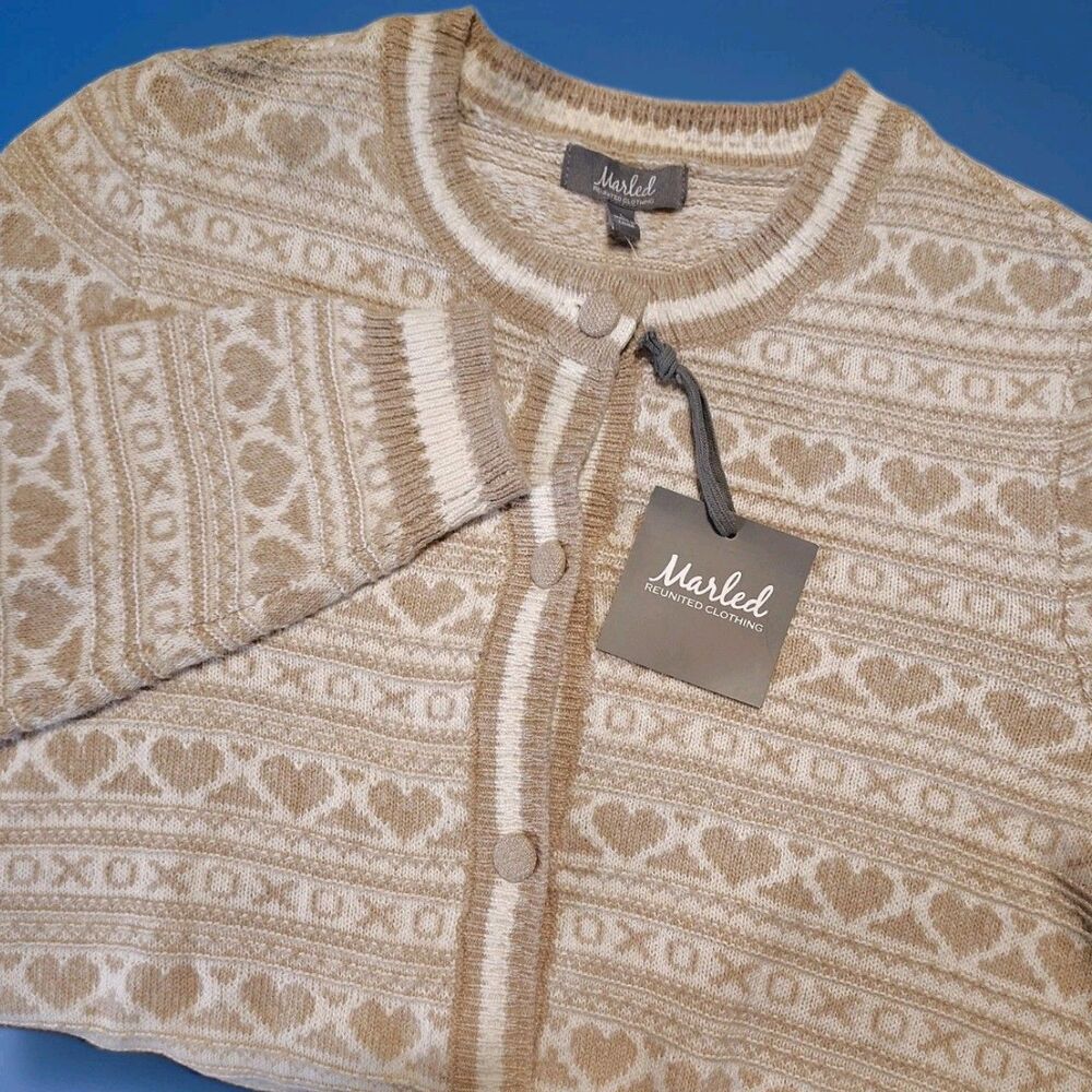 Marled Reunited Women’s Button Down Sweater Top Ivory Oatmeal Large NWT Academia